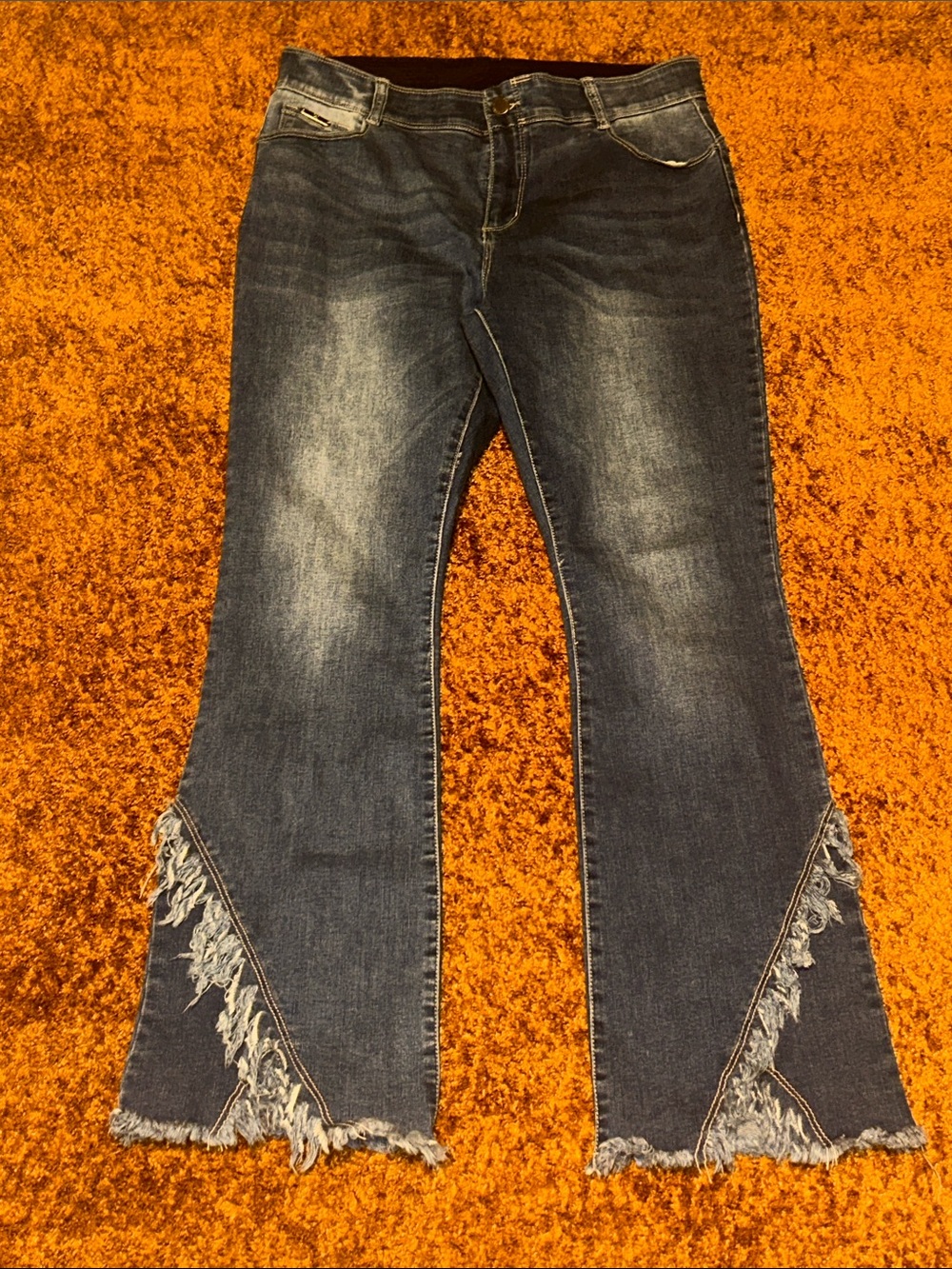 Coco + Carmen Dark Blue Frayed Flare Jeans